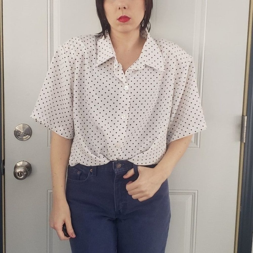 90s Black and White Polka Dot Top